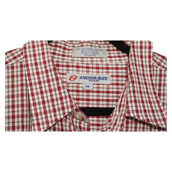 Vintage Anchor Blue XL Short Sleeve Button Up Shirt Red Gingham Check Plaid Y2K - Picture 5 of 7